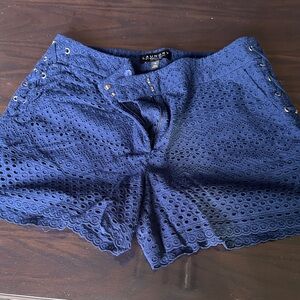 Laundry By Shelli Segal Navy Eyelet High-Waist Shorts